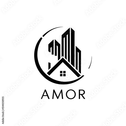Real Estate Logo Design with Modern Building and House Symbol - AMOR Brand
