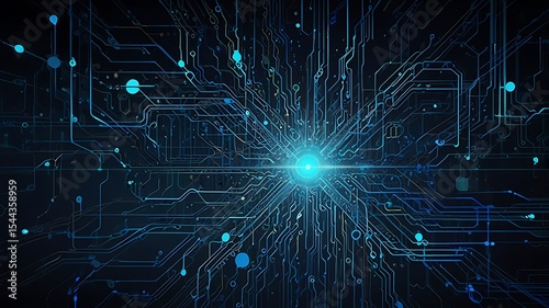 Glowing circuitry design with abstract tech flow, portraying the complexity and intelligence behind digital systems