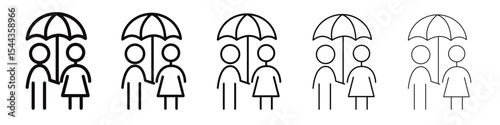 Umbrella sharing Icon black and white vector sign