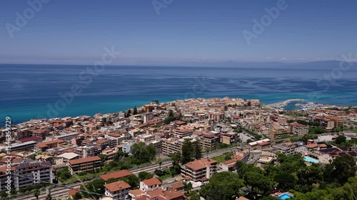 Aerial view of Tropea, a charming town perched on a cliff overlooking the turquoise waters of the Tyrrhenian Sea in Calabria, Southern Italy