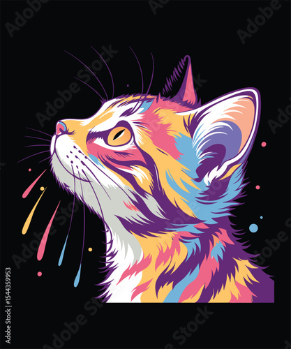 Vector illustration of a cute colorfull cat with funny eyes, a cartoon pet design
