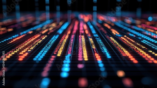 A close-up of a digital screen, where a ticker of stock market news flashed, accompanied by intricate charts illustrating fluctuating interest rates, trade wars, and market volatility 