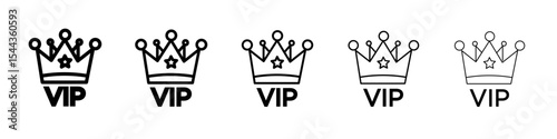 Vip text with crown icon black and white vector sign