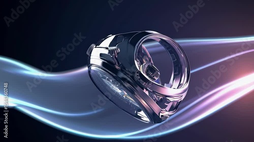 A clock face spins, with a river of time in the background. AI generated.