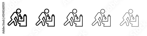 vomiting in bathroom icon black and white vector sign