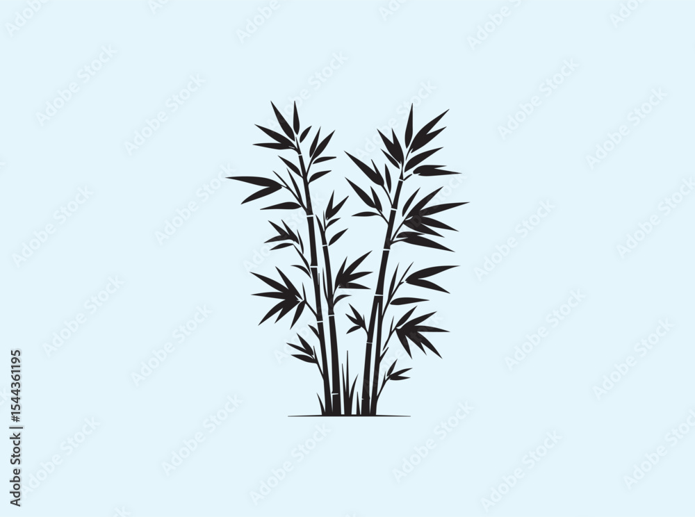 Fototapeta premium Flat black silhouette design featuring bamboo plants of assorted heights, presented on white background, great for decals, stencils, or artwork