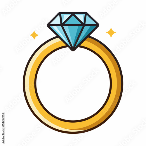 Diamond Solitaire Ring Vector on White
