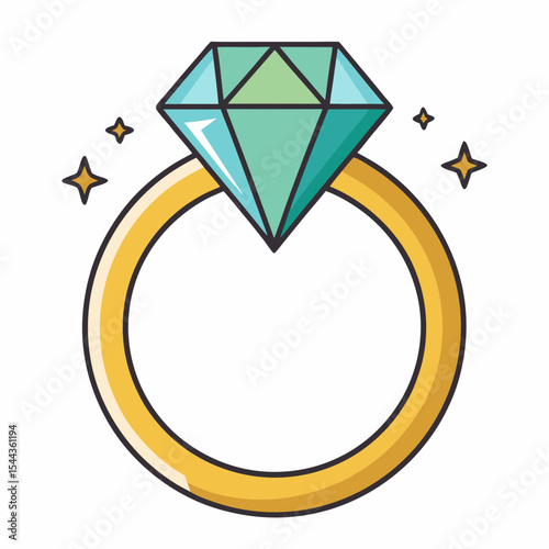 Diamond Solitaire Ring Vector on White