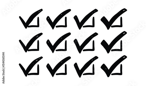 Hand drawn check marks collection black and white
