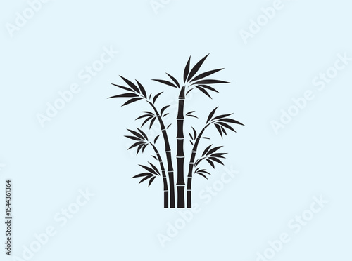 Monochrome vector illustration of bamboo stems and leaves in black, arranged at different vertical levels, isolated on a white background for clean use
