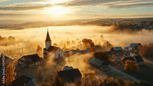 Small Town Surrounded by Trees and Fog