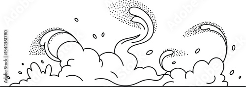 Dynamic vector illustration of a wave breaking with splashes and dots against a clean background