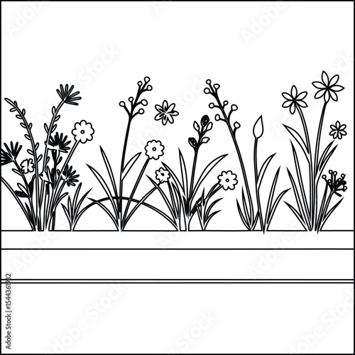 Horizontal floral border design for print and web