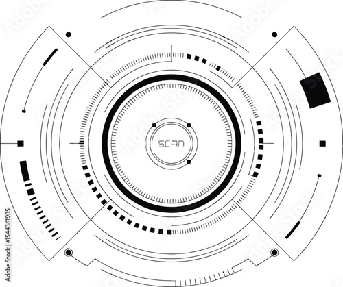 Futuristic scan interface digital hud with concentric circles and scanning technology element