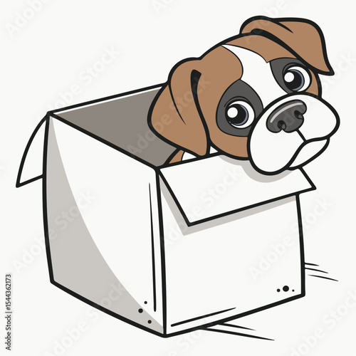 Adorable cartoon dog illustration showing a sleepy pup in a gift box symbolizing surprise, joy, and lovable moments