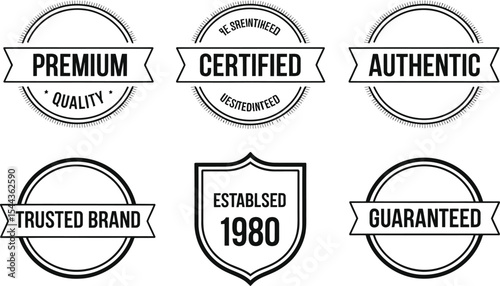 Collection of vintage-style badges and stamps illustrating premium quality and brand guarantee perfect for design.
