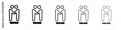Win-win business deal icon black and white vector sign