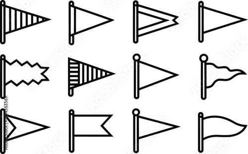 A collection of vector outlined flags in different shapes and designs for various concepts