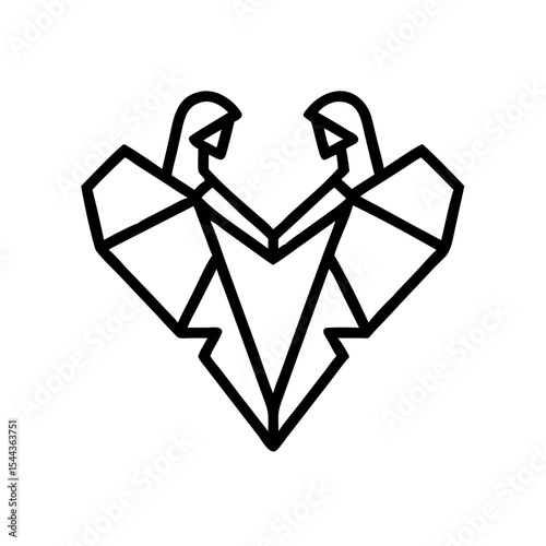 Geometric Twin Figures Forming a Heart Line Art Illustration, vector line art silhouette illustration
