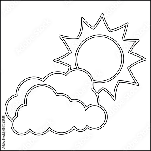 Single line drawing of sun and clouds illustration