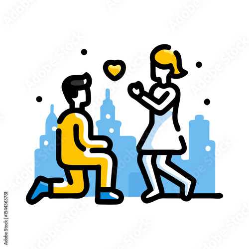 Romantic Proposal Man Proposing to Woman in City Skyline