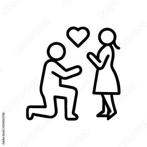 Romantic Couple Man Proposing to Pregnant Woman, Line Art Illustration, vector line art silhouette illustration