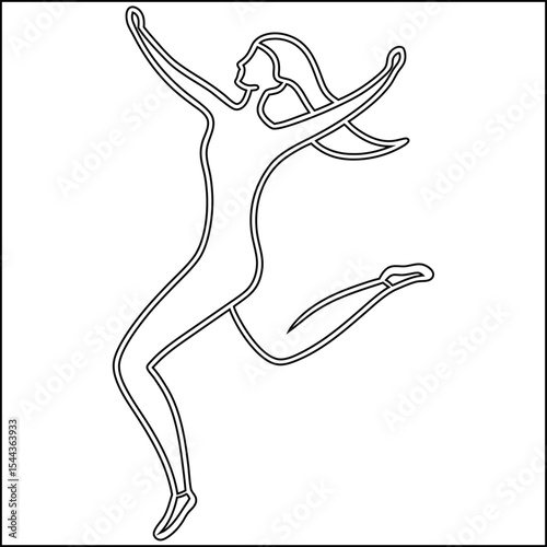 Single line drawing of a joyful woman