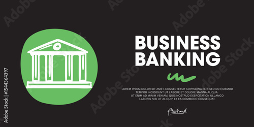 Business banking, Developing a Modern Web Banner Concept Using hand-drawn Doodle icon Graphics.