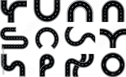 Vector set of various roads and highway design elements isolated on white background