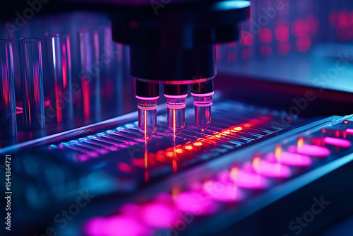 Close-up of a DNA sequencing machine, emphasizing the advancements in biotechnology and genetics