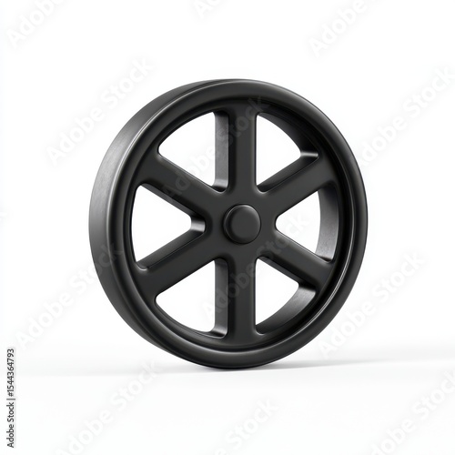 Black Six Spoke Wheel on White Background