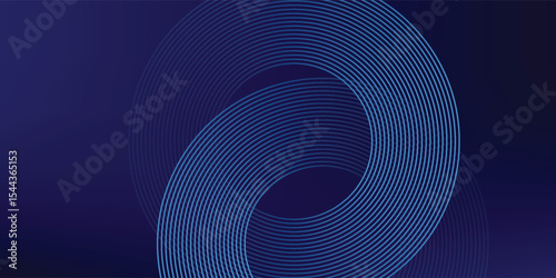 Abstract blue glowing geometric lines on dark blue background. Modern shiny blue circle lines pattern. Futuristic technology concept. Suit for cover, poster, banner, brochure, header, website