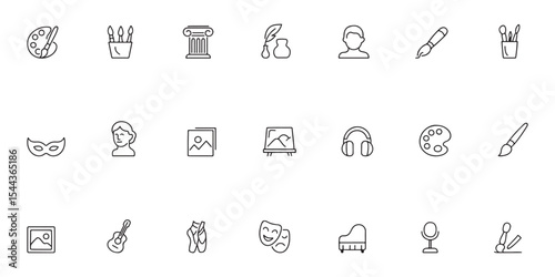 Single Line Art & Culture Icons Set – Minimalist Vector Silhouettes