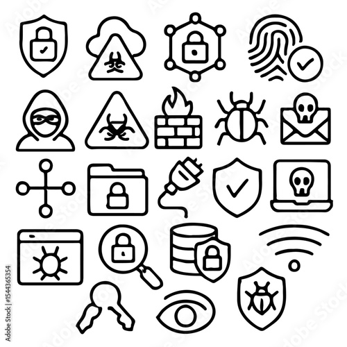 Digital security icons in a unique arrangement, highlighting various aspects of cybersecurity and data protection