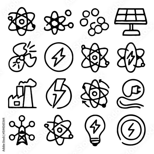 Energy-related icons in a clean, minimalist line drawing style