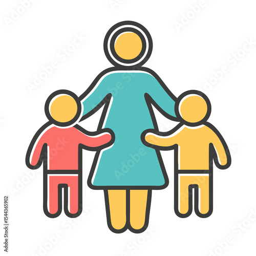 Mother with Two Children Family, Love, and Parenting Icon