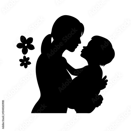 Silhouette of Mother and Child A Tender Embrace of Love and Affection, vector silhouette illustration