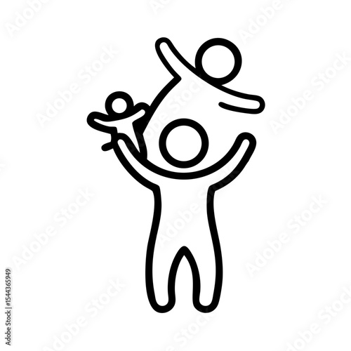 Happy Family Icon Parent with Two Children Illustration, vector line art silhouette illustration