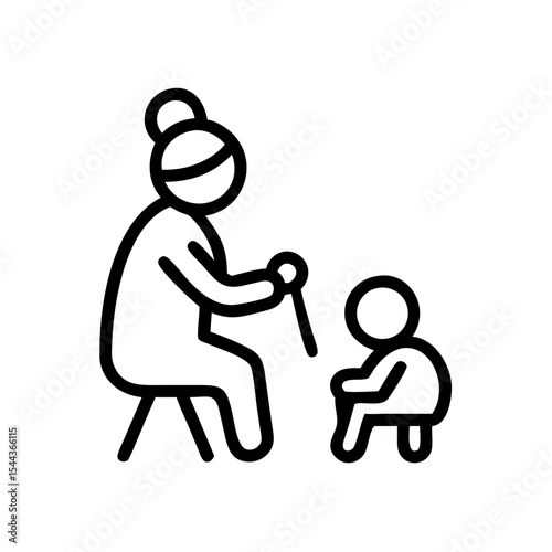 Grandmother and Grandchild Bonding A Simple Line Art Illustration, vector line art silhouette illustration