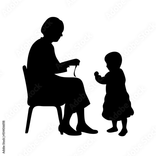 Grandmother and Grandchild Silhouette A Timeless Bond, vector silhouette illustration