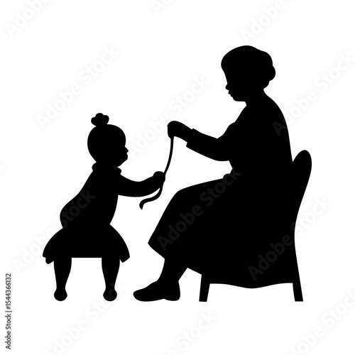 Grandmother and Child Silhouette A Timeless Bond of Love and Care, vector silhouette illustration