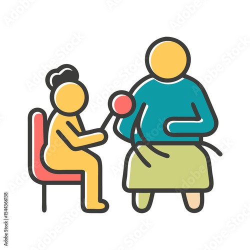 Grandmother and Grandchild Knitting Together A heartwarming illustration of intergenerational bonding through crafting.