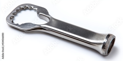 Close up of a Textured Metallic Tool with Serrated Head on White Background