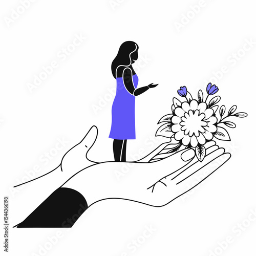 Woman Admiring Flowers Held in Protective Hands A Symbol of Care and Appreciation
