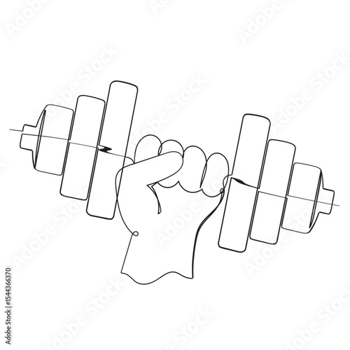 Continuous one line drawing of dumbbell - fitness equipment. Kettlebell and dumbbell outline vector illustration