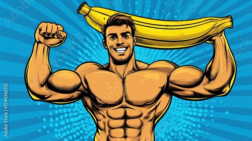 Strong Man Holding Giant Banana in Vibrant Pop Art Style