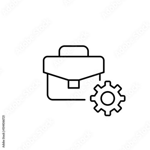 Briefcase and cogwheel. Business settings, professional tools configuration, work management, career profile setup, job system control. Pixel perfect, editable stroke vector icon