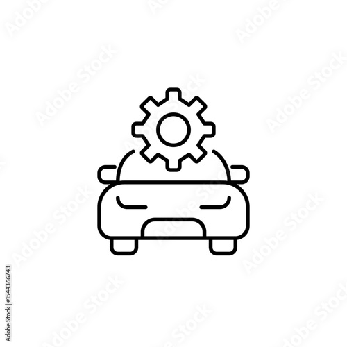 Car front view and cogwheel. Engine tuning, car performance settings, vehicle diagnostics, onboard system control, automotive technology setup. Pixel perfect, editable stroke vector icon