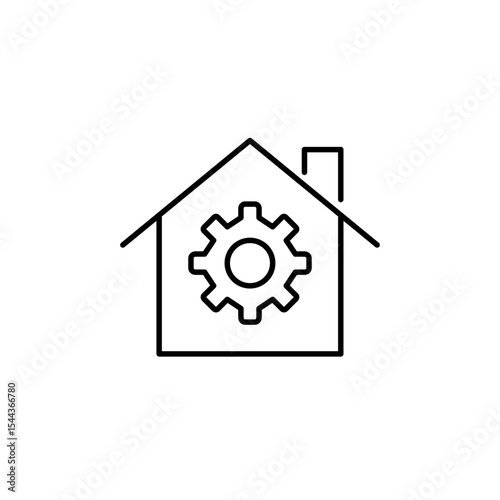 House and cogwheel. Home settings, property management, household automation, smart home configuration, residential system control. Pixel perfect, editable stroke vector icon