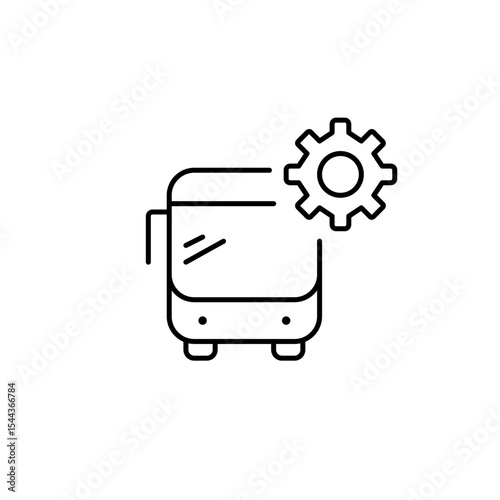Bus and cogwheel. Transport system settings, route management, bus operations control, fleet configuration, public transit optimization. Pixel perfect, editable stroke vector icon